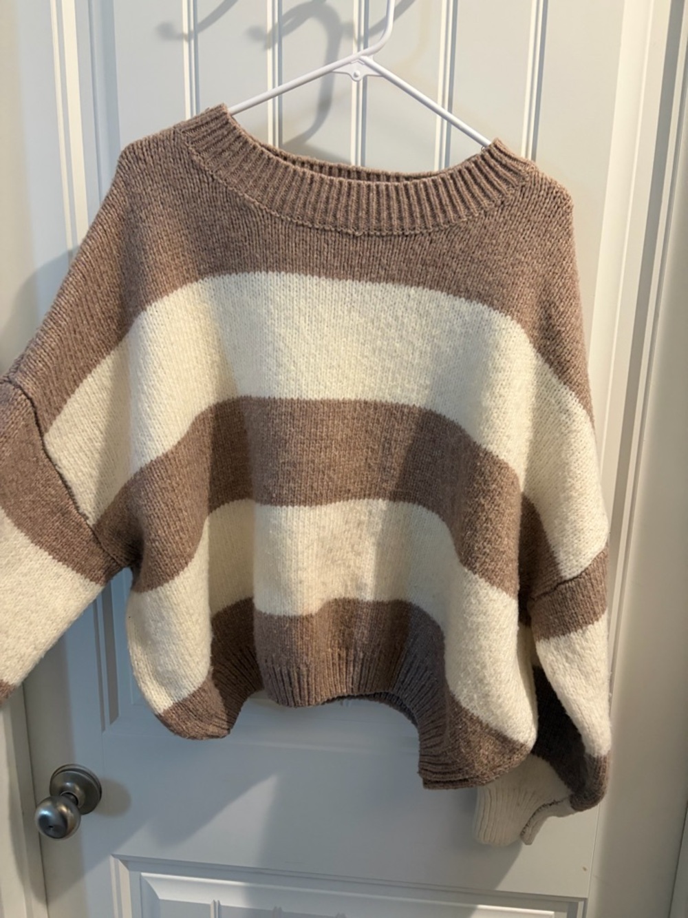 Pink Rose Neutral Wide-Stripe Crewneck Sweater